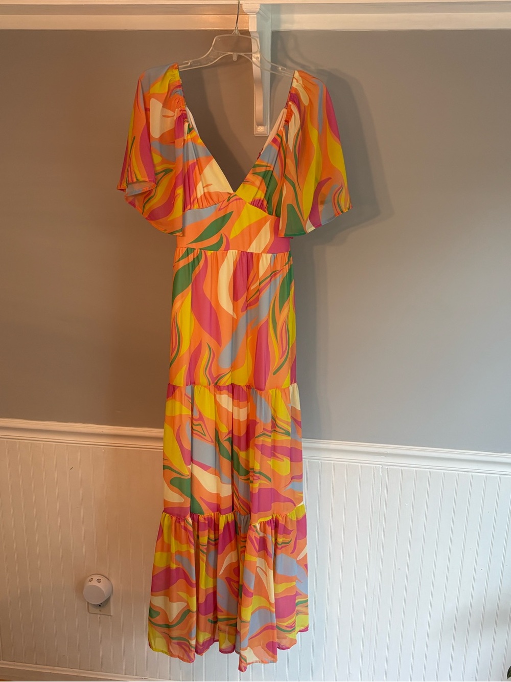 Flying Tomato Multicolor V-Neck Flutter Sleeve Maxi Dress